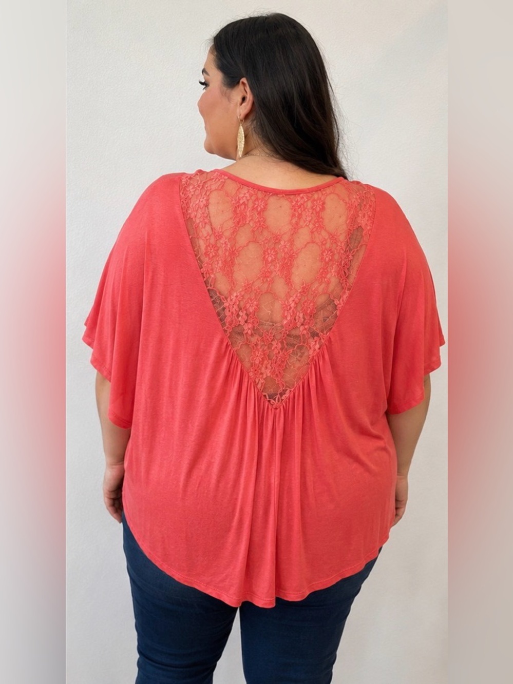 Ambiance Coral Scoop Neck Flutter Sleeve Tunic